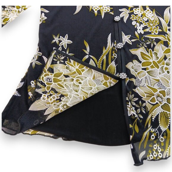 Design Works- Women's Top-Black, Green-White floral- PSMALL-Lined 3/4 Sleeve - Picture 13 of 14